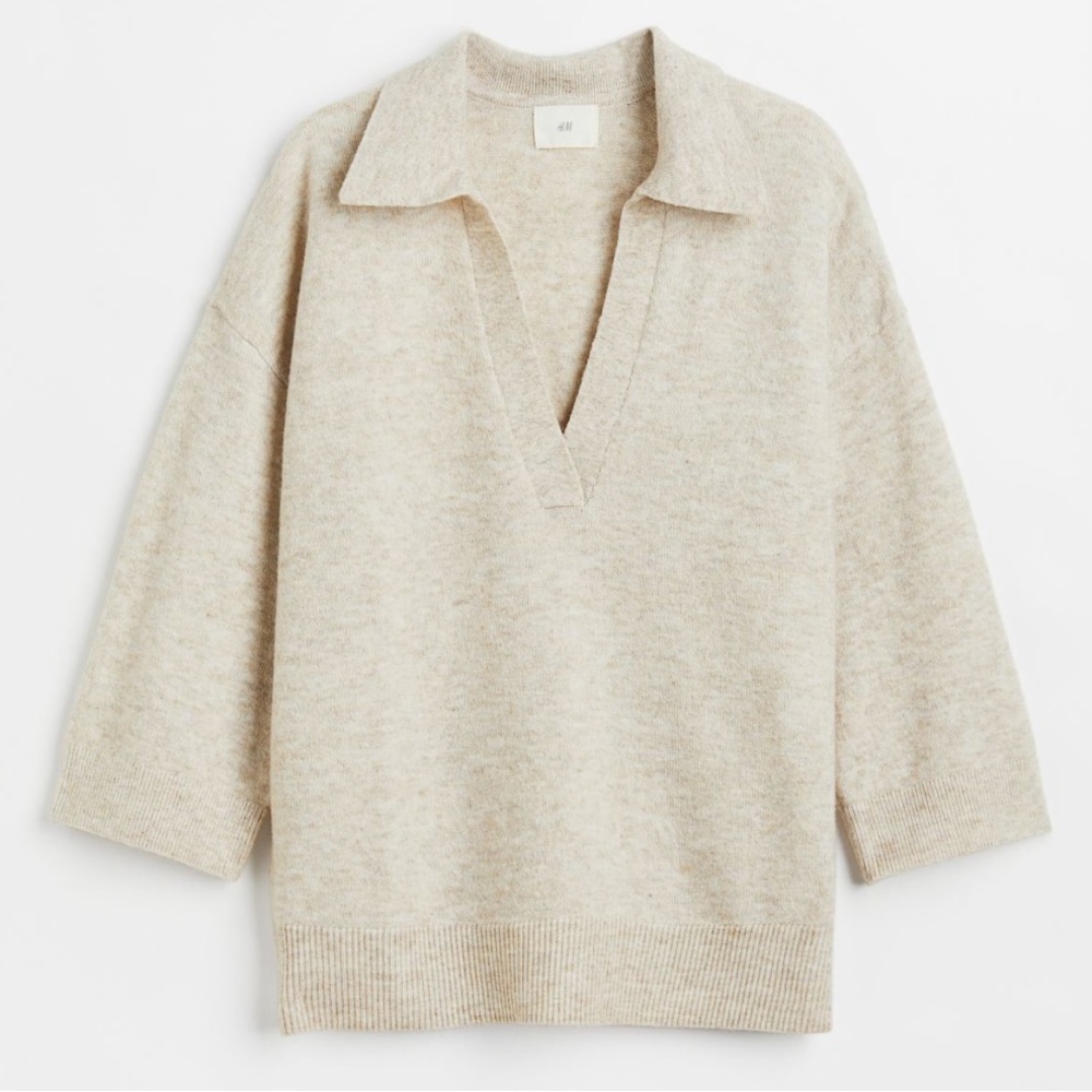H&M Fine-Knit Collared Sweater in Beige